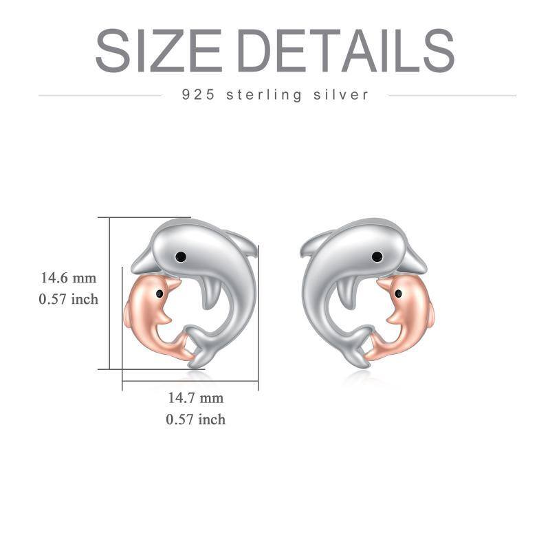 Sterling Silver Two-tone Dolphin Stud Earrings-5