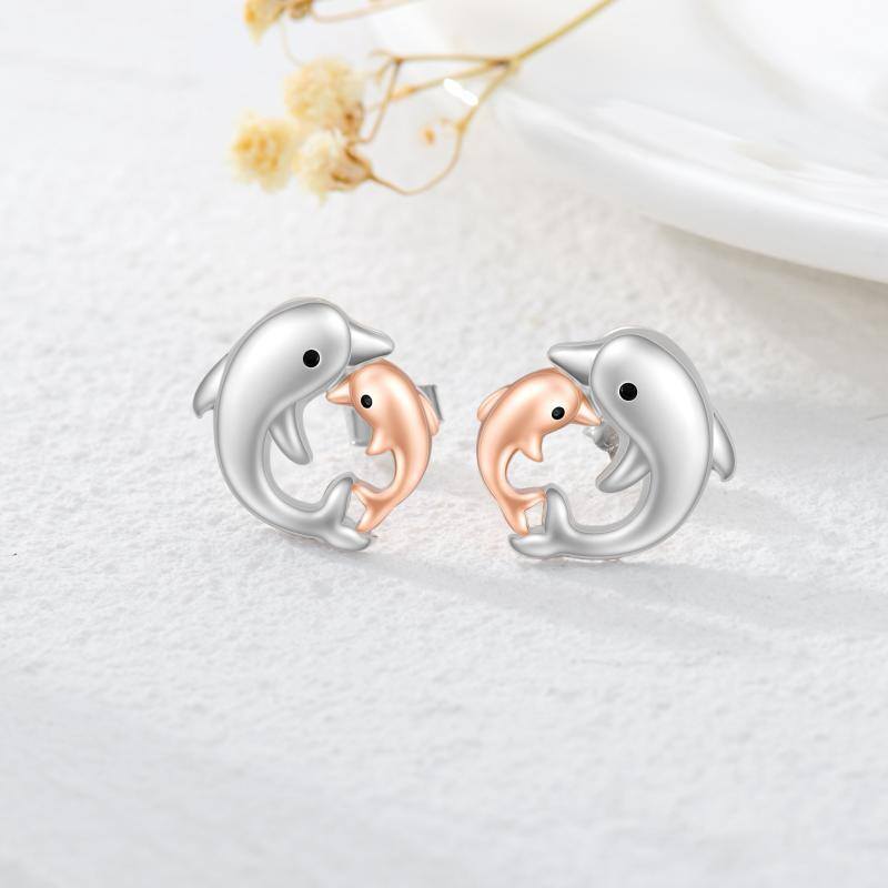 Sterling Silver Two-tone Dolphin Stud Earrings-3