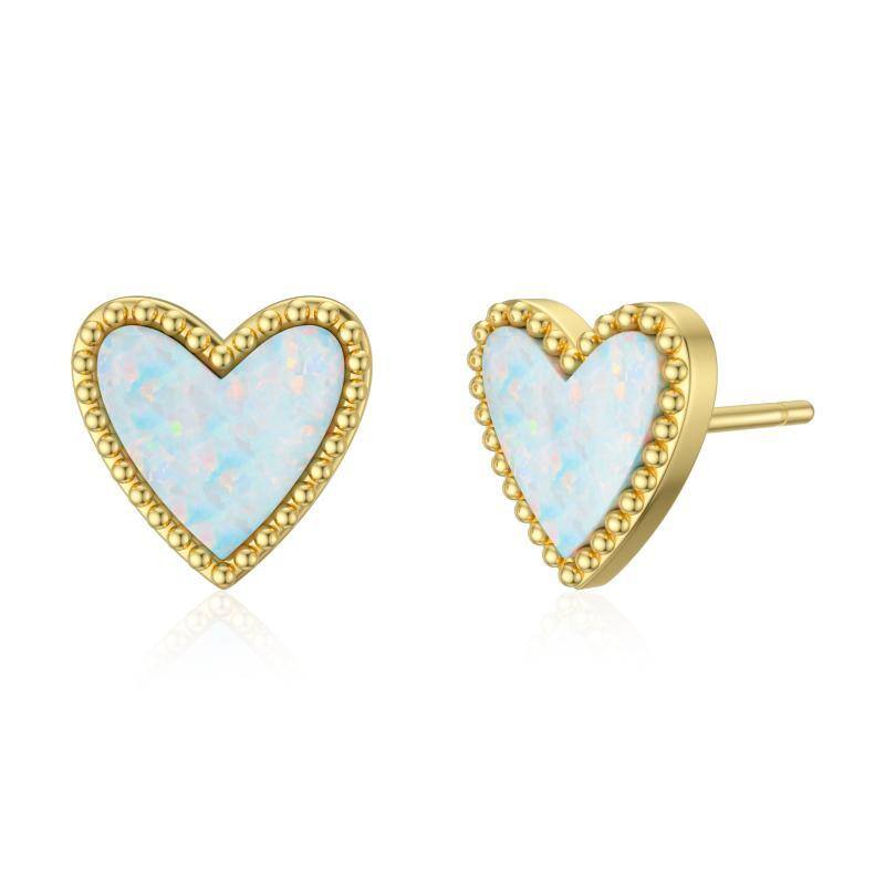 Pendientes Corazón Ópalo Oro 14K-1