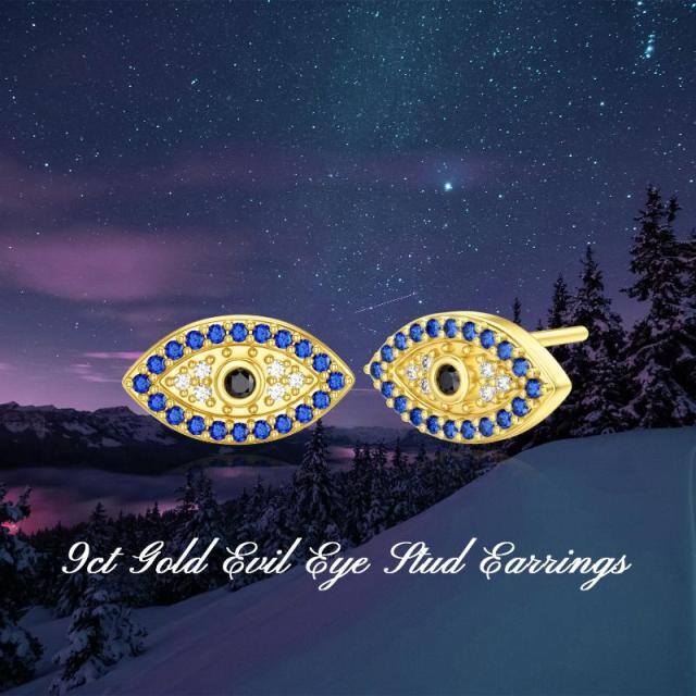 Pendientes de oro de 14 quilates Cubic Zirconia Evil Eye Stud Earrings-4