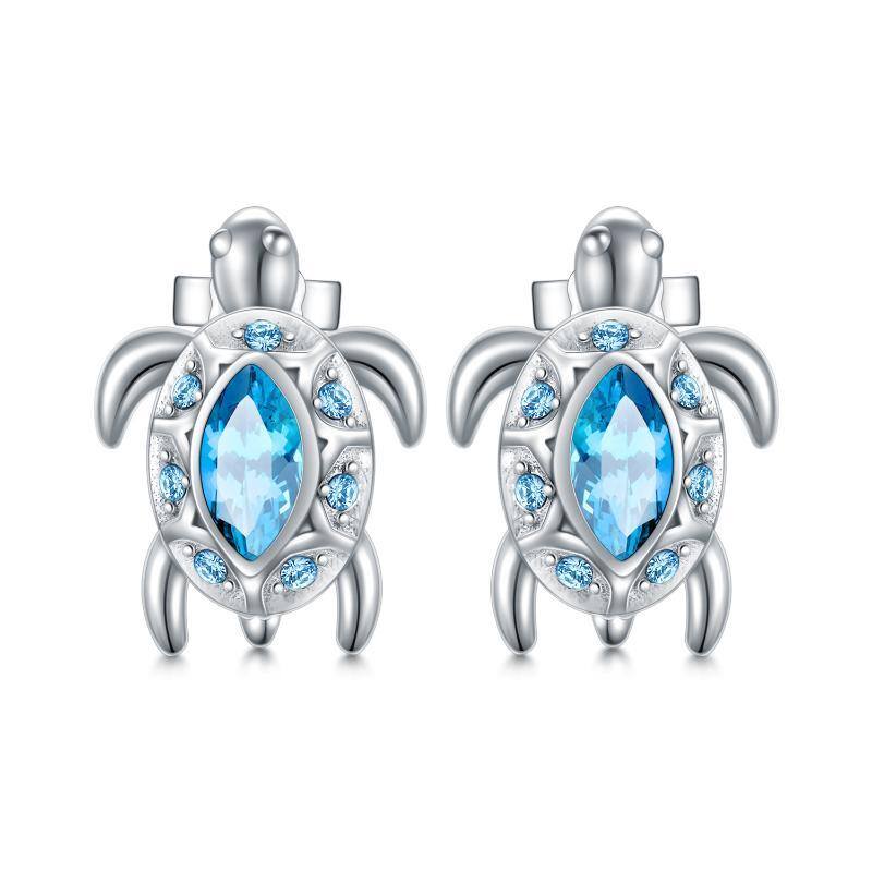 Sterling Silver Crystal Sea Turtle Stud Earrings-1