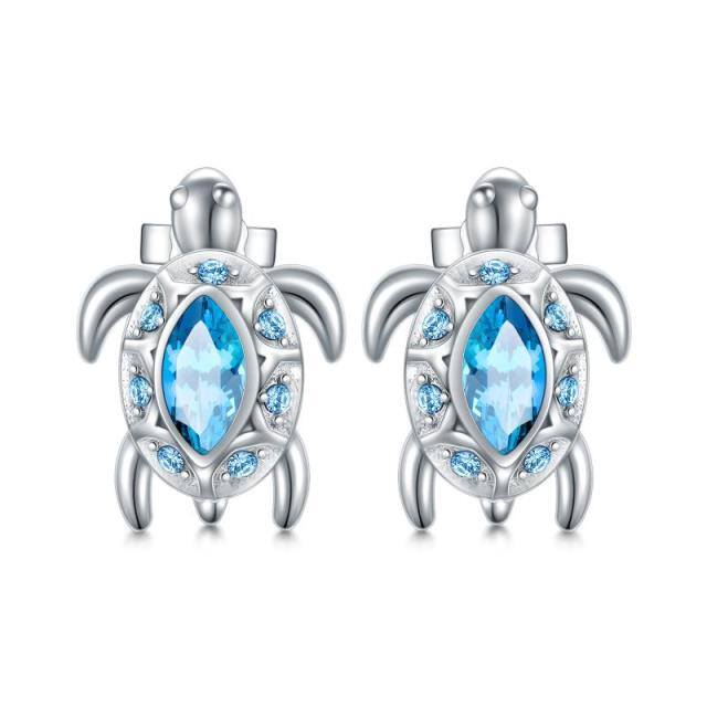 Sterling Silver Crystal Sea Turtle Stud Earrings-0