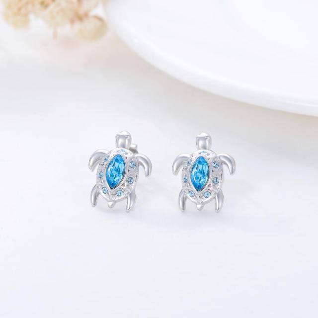 Sterling Silver Crystal Sea Turtle Stud Earrings-3