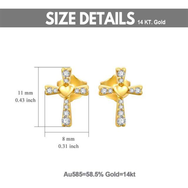 Boucles d'oreilles croix et coeur en or 14K à zircon cubique-4