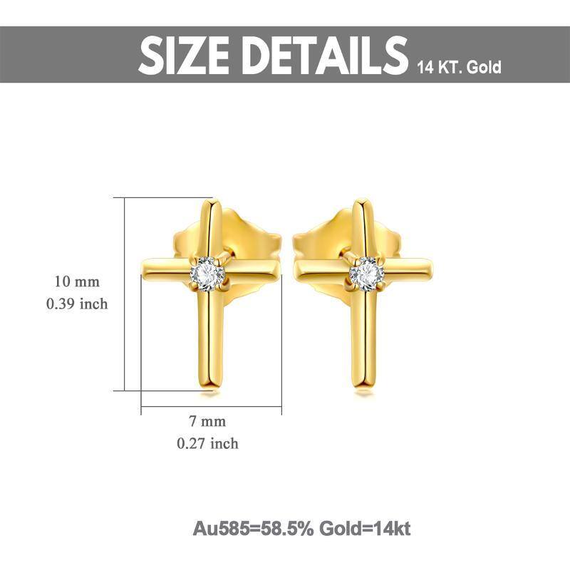 14K Gold Cubic Zirconia Cross Stud Earrings-6
