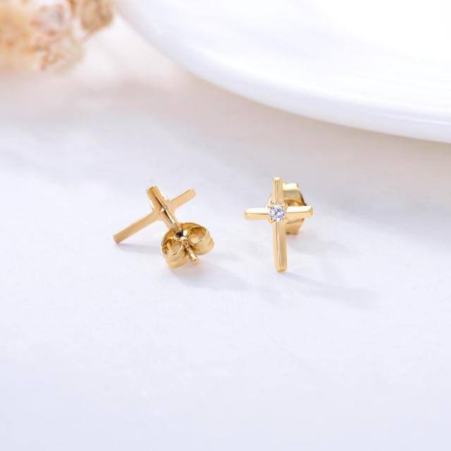 14K Gold Cubic Zirconia Cross Stud Earrings-3