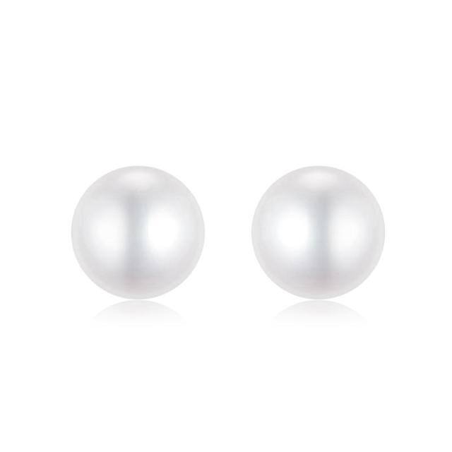 14K Gold Pearl Bead Stud Earrings-1