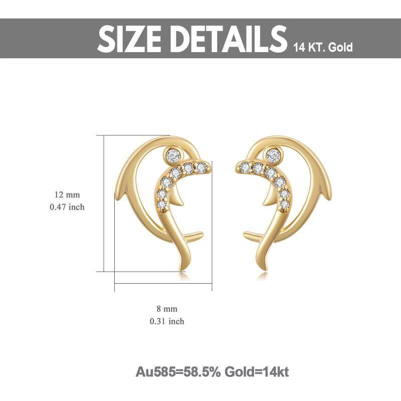 14K Gold Cubic Zirconia Dolphin Stud Earrings-6