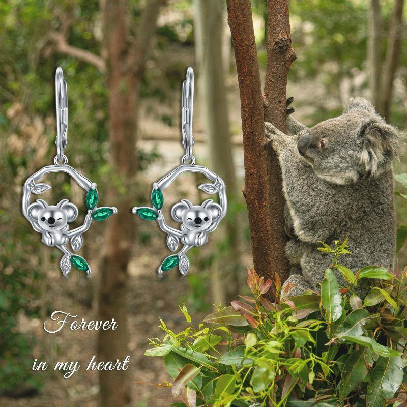 Sterling Silver Marquise Shaped Cubic Zirconia Koala Lever-back Earrings-6