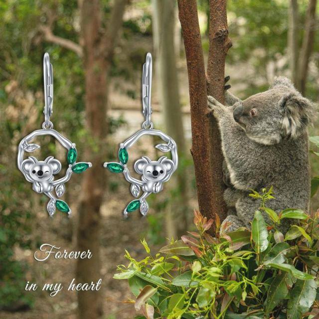 Sterling Silver Marquise Shaped Cubic Zirconia Koala Lever-back Earrings-5