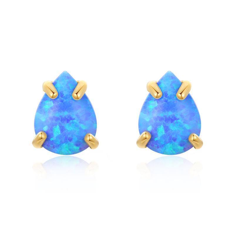 14K Gold Opal Drop Shape Stud Earrings-1