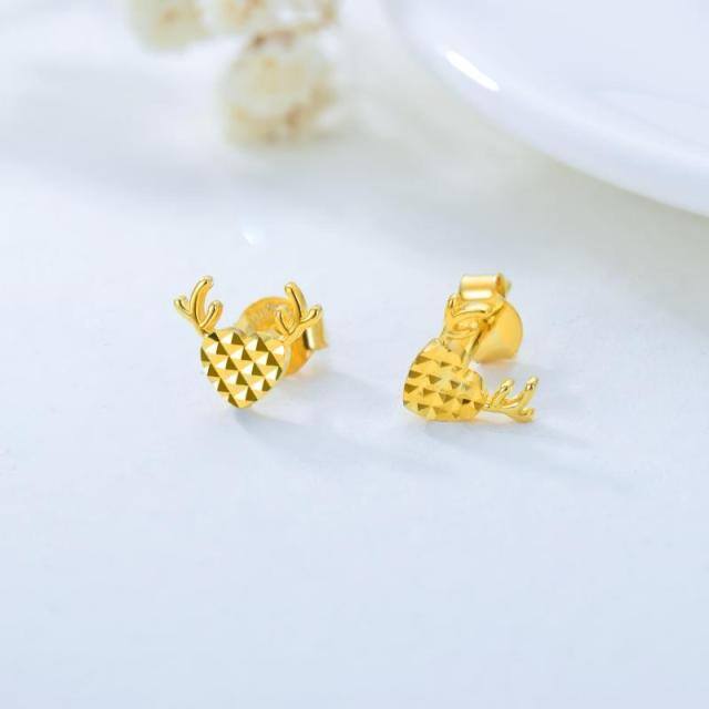 18K Gold Elk & Heart Stud Earrings-3