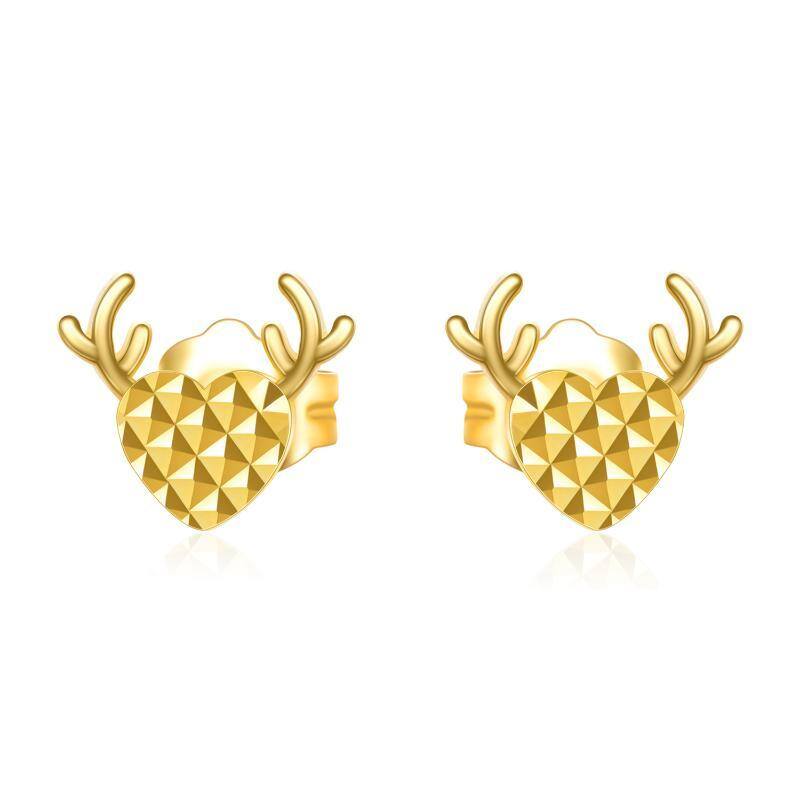18K Gold Elk & Heart Stud Earrings-1