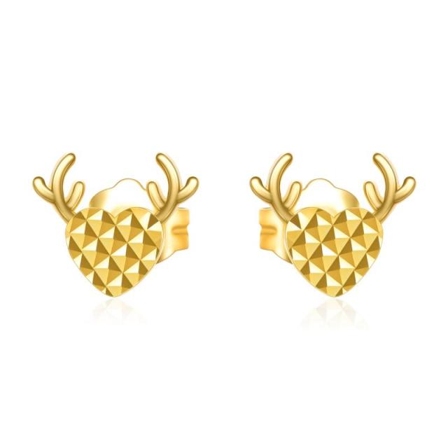 18K Gold Elk & Heart Stud Earrings-3