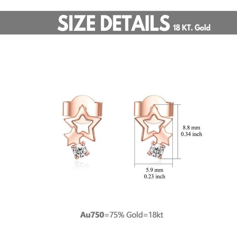 18K Rose Gold Cubic Zirconia Stars Stud Earrings-5
