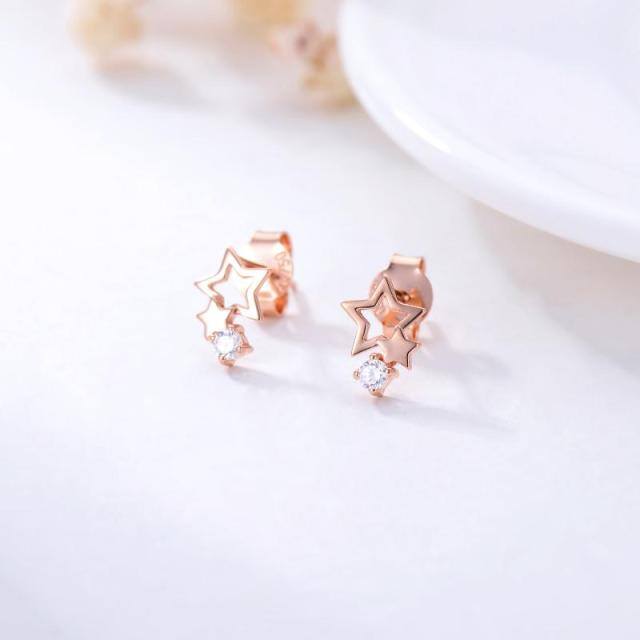 18K Rose Gold Cubic Zirconia Stars Stud Earrings-2