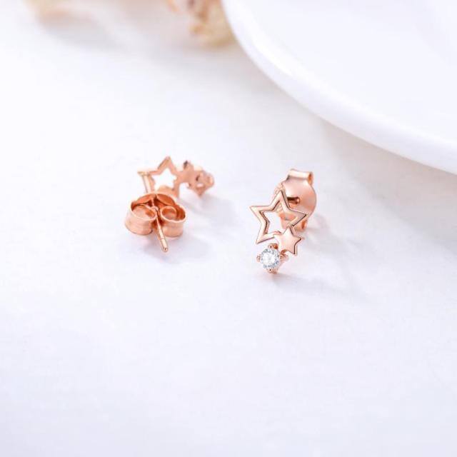 18K Rose Gold Cubic Zirconia Stars Stud Earrings-3