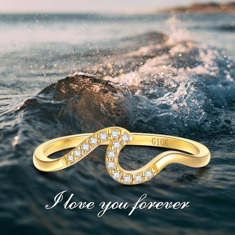 Anillo de compromiso personalizado con ondas sonoras y diamantes en forma circular de oro de 10 quilates-6