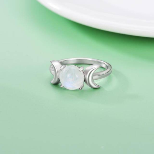 Sterling Silver Moonstone Moon Stackable Ring-2