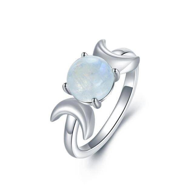 Sterling Silver Moonstone Moon Stackable Ring-0