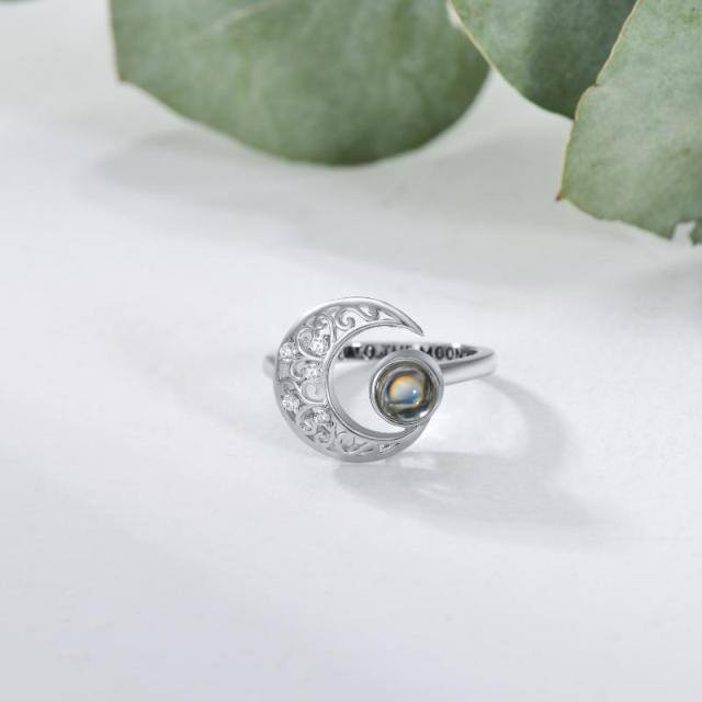 Sterling Silver Circular Shaped Projection Stone Moon Ring-5