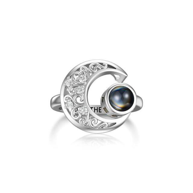 Sterling Silver Circular Shaped Projection Stone Moon Ring-3