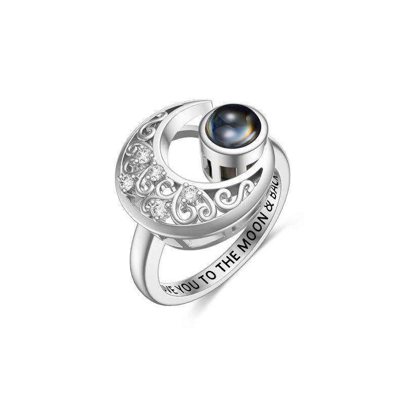 Sterling Silver Circular Shaped Projection Stone Moon Ring-1