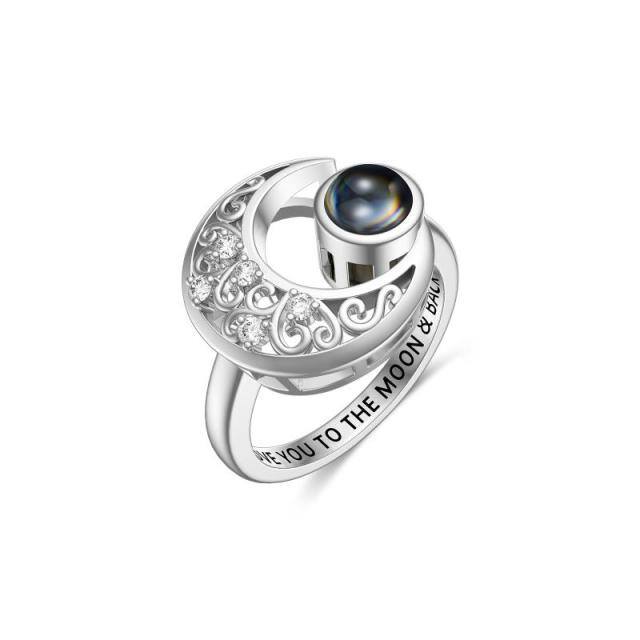 Bague lune en argent sterling avec pierre de projection de forme circulaire-0