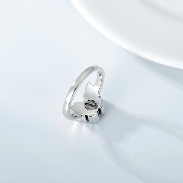 Anel de prata esterlina com urna de borboleta de cristal em forma circular e palavra grava-3