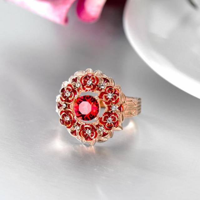 Anel de prata esterlina com cristal rosa em forma circular banhado a ouro rosa-5