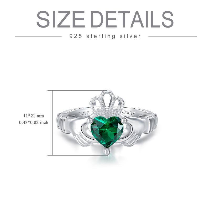 Sterling Silver Cubic Zirconia Crown & Heart Ring with Engraved Word-7