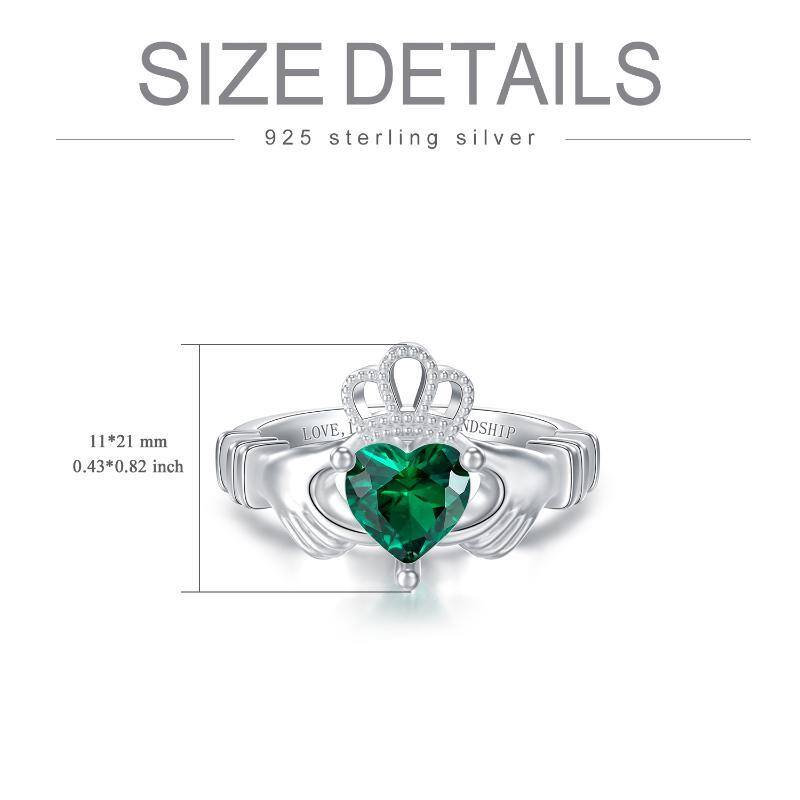 Bague en argent sterling à couronne et cœur en zircon cubique avec mot gravé-7