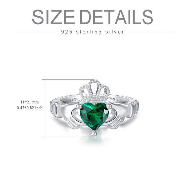 Sterling Silver Cubic Zirconia Crown & Heart Ring with Engraved Word-6