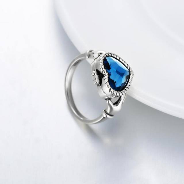 Sterling Silber Herz geformt Kristall personalisierte Foto & Engel Flügel Ring-3