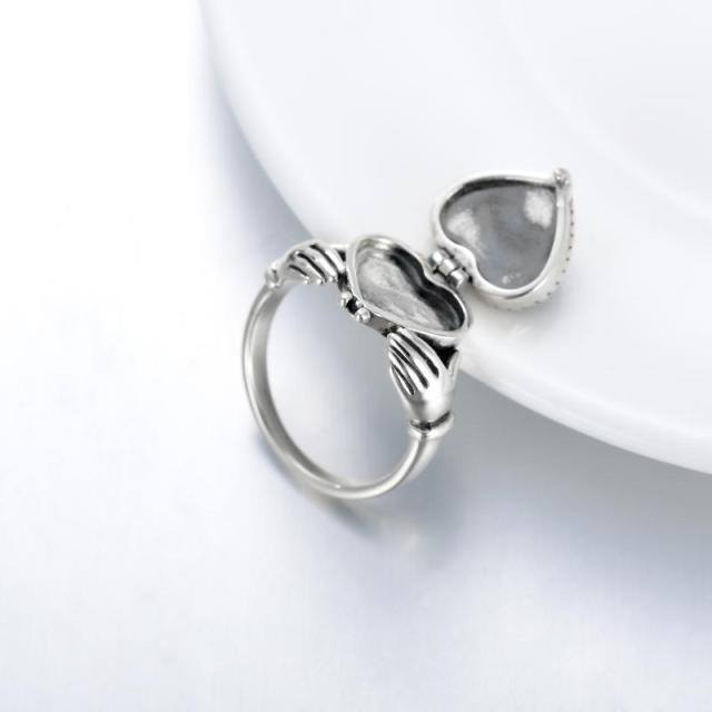 Bague en argent sterling avec photo et aile d'ange personnalisées en forme de coeur en cri-4