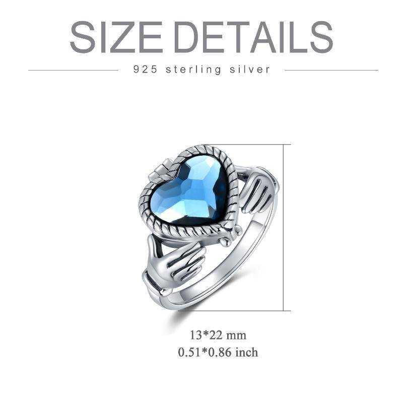 Anillo de plata de ley con forma de corazón de cristal personalizado con foto y alas de án-6