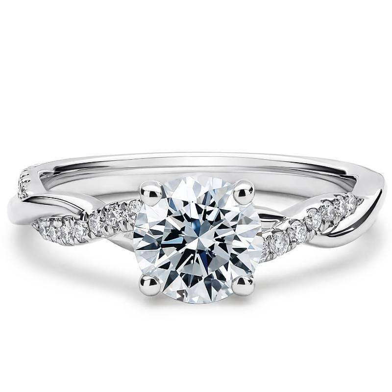 14K White Gold Princess-square Shaped Moissanite Personalized Engraving Engagement Ring-1