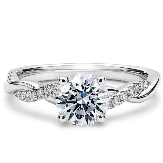 14K White Gold Princess-square Shaped Moissanite Personalized Engraving Engagement Ring