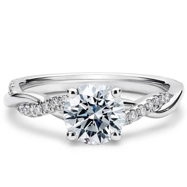 14K White Gold Princess-square Shaped Moissanite Personalized Engraving Engagement Ring-0