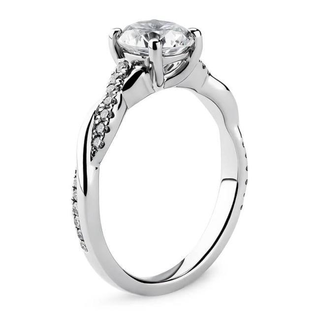 14K White Gold Princess-square Shaped Moissanite Personalized Engraving Engagement Ring-3