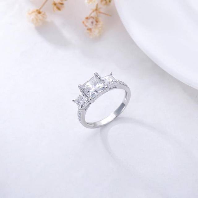 Anel de noivado Moissanite quadrado em ouro branco 14K em forma de princesa-4
