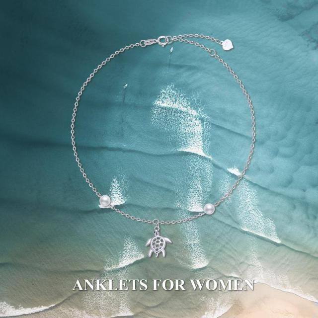14k Gold Pearl Turtle Single Layer Charm Anklet Jewelry Women's Anklet Jewelry Gift-9