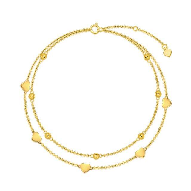 Bracelet de cheville en forme de cœur à plusieurs niveaux en or massif 14 carats pour femmes-0