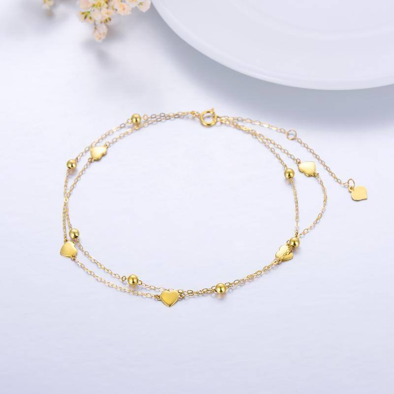 14K Gold Heart Multi-layered Anklet-4