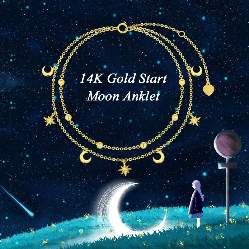 10K Gold Moon & Star Multi-layered Anklet-5
