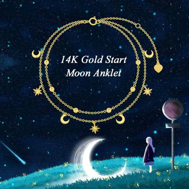Tornozeleira de praia com estrela e lua em ouro 14K que presente de aniversário para mulheres-5