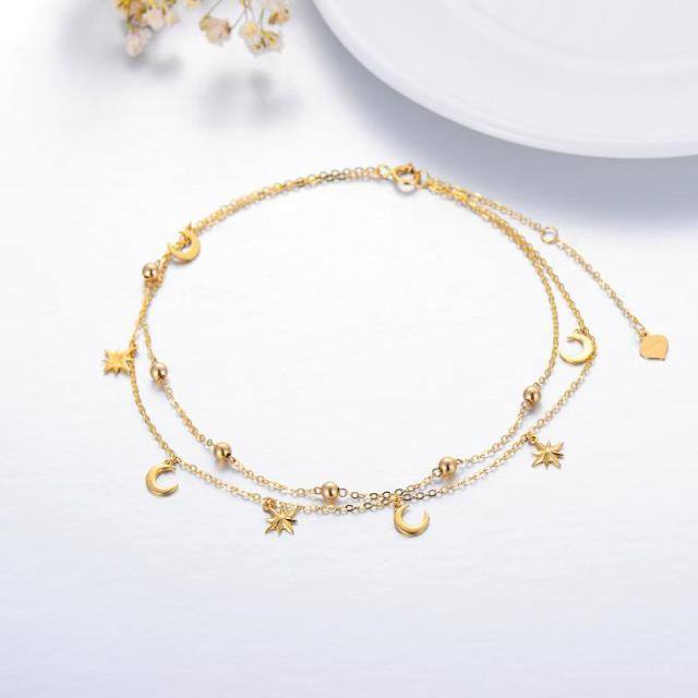 Bracelet de cheville de plage étoile lune en or 14 carats, cadeau d'anniversaire pour femme-2