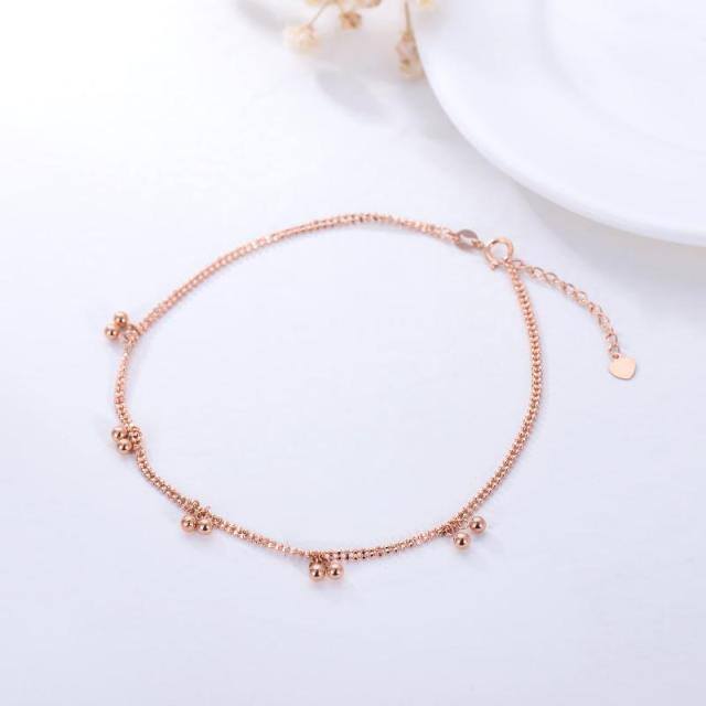 18k Rose Gold Anklets Solid Gold Diamond Cut Beaded Ball Chain Ankle Bracelet Foot Jewelry for Women-2
