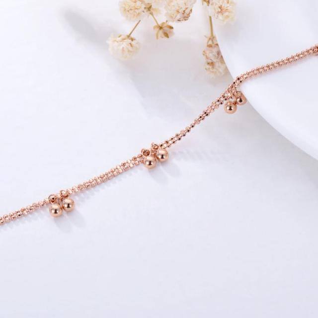 Bracelets de cheville en or Rose 18 carats, or massif, coupe diamant, chaîne à boules perlées, bijoux de pied pour femmes-3