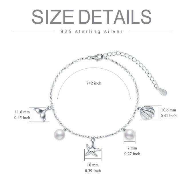 Sterling Silver Pearl Starfish Pendant Bracelet-4